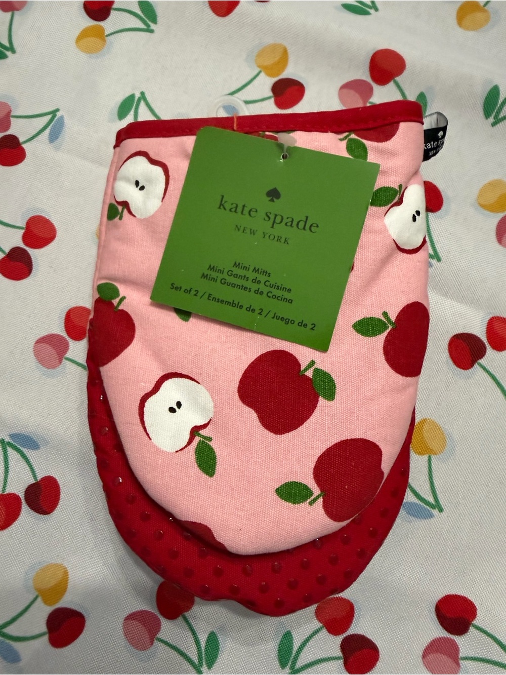 kate spade pink and red apple mini mitts